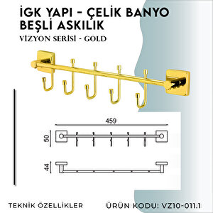 İgk Yapi - Çelik Banyo Vizyon Gold Beşli Askılık (vz10-011.1)