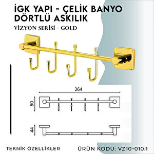 İgk Yapi - Çelik Banyo Vizyon Gold Dörtlü Askılık (vz10-010.1)