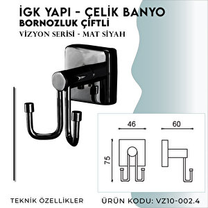 İgk Yapi - Çelik Banyo Vizyon Mat Mat Siyah Bornozluk Çiftli (vz10-002.4)