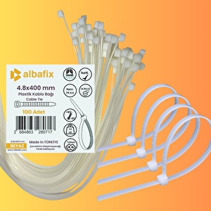4.8x400 Mm Şeffaf Beyaz Plastik Kablo Bağı Klipsi Cırt Kelepçe 100 Adet
