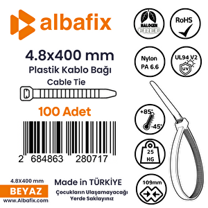 4.8x400 Mm Şeffaf Beyaz Plastik Kablo Bağı Klipsi Cırt Kelepçe 100 Adet