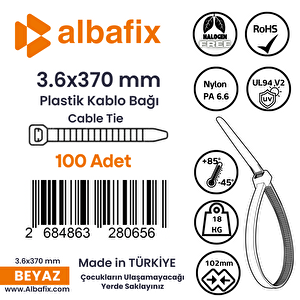 3.6x370 Mm Şeffaf Beyaz Plastik Kablo Bağı Klipsi Cırt Kelepçe 100 Adet