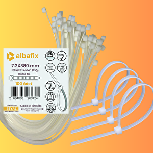 7.2x380 Mm Şeffaf Beyaz Plastik Kablo Bağı Klipsi Cırt Kelepçe 100 Adet