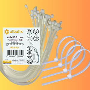 4.8x380 Mm Şeffaf Beyaz Plastik Kablo Bağı Klipsi Cırt Kelepçe 100 Adet