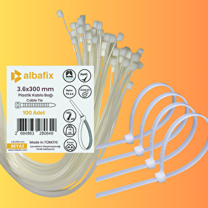 3.6x300 Mm Şeffaf Beyaz Plastik Kablo Bağı Klipsi Cırt Kelepçe 100 Adet