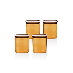Akasya Dikdörtgen Cam Kavanoz Seti Amber 4 Parça 900 Ml