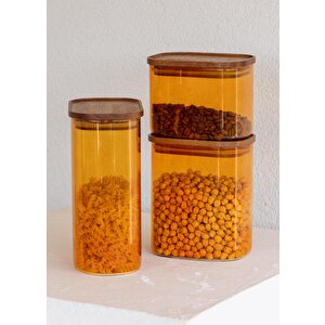 Akasya Dikdörtgen Cam Kavanoz Seti Amber 4 Parça 900 Ml