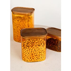Akasya Dikdörtgen Cam Kavanoz Seti Amber 4 Parça 900 Ml