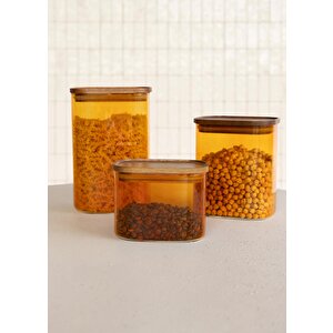 The Mia Akasya Dikdörtgen Cam Kavanoz Seti Amber 4 Parça 900 Ml