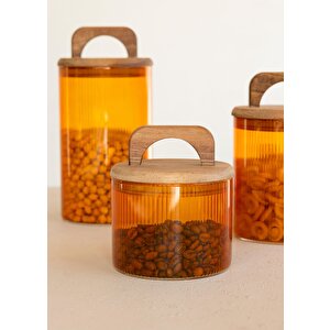 Akasya Kulplu Cam Kavanoz Seti Amber 4 Parça 350 Ml
