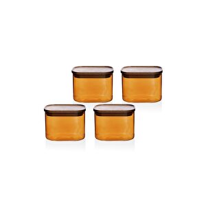 Akasya Dikdörtgen Cam Kavanoz Seti Amber 4 Parça 500 Ml