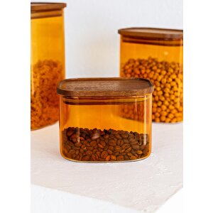 Akasya Dikdörtgen Cam Kavanoz Seti Amber 4 Parça 500 Ml