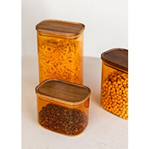 Akasya Dikdörtgen Cam Kavanoz Seti Amber 4 Parça 500 Ml