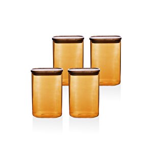Akasya Dikdörtgen Cam Kavanoz Seti Amber 4 Parça 1200 Ml