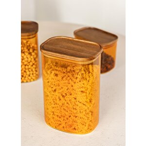 Akasya Dikdörtgen Cam Kavanoz Seti Amber 4 Parça 1200 Ml