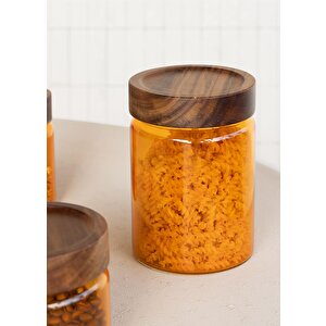 Akasya Yuvarlak Cam Kavanoz Seti Amber 6 Parça