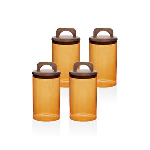 Akasya Kulplu Cam Kavanoz Seti Amber 4 Parça 1000 Ml