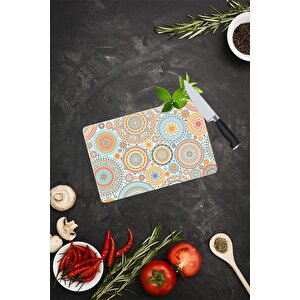 20x30 Cm Cam Kesme Tahtası Açık Yuvarlak Mandala Desenli