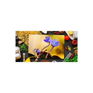 20x30 Cm Cam Kesme Tahtası Mavi Mor Menekşe Görünümlü