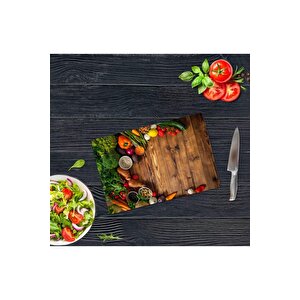 20x30 Cm Cam Kesme Tahtası Ahşap Ve Sebzeler
