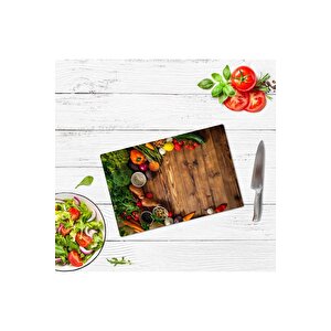 20x30 Cm Cam Kesme Tahtası Ahşap Ve Sebzeler