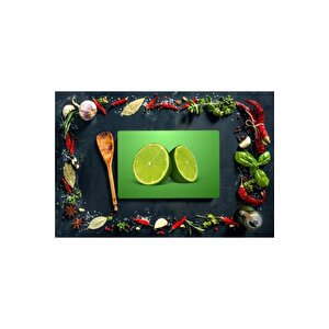 20x30 Cm Cam Kesme Tahtası Yeşil Limon Görünümlü