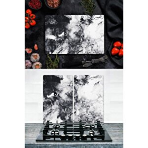 Takım Halinde Sis 20x30 Cm Kesme Tablası Ve 2'li 30x52 Cm Cam Ocak Koruyucu 4'lü Ocaklar