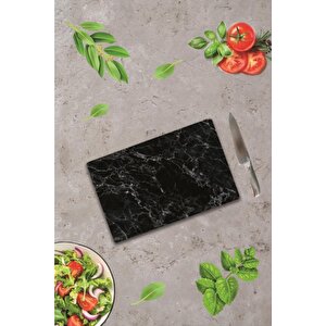 20x30 Cm Cam Kesme Tahtası Siyah Mermer Görünümlü