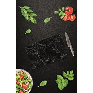20x30 Cm Cam Kesme Tahtası Siyah Mermer Görünümlü