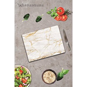 20x30 Cm Cam Kesme Tahtası Alacalı Altın Mermer