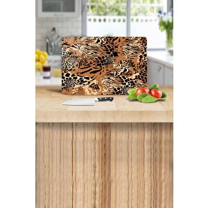 20x30 Cm Cam Kesme Tahtası Leopar Desenli