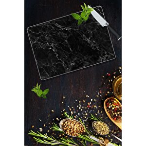 20x30 Cm Cam Kesme Tahtası Siyah Mermer Görünümlü