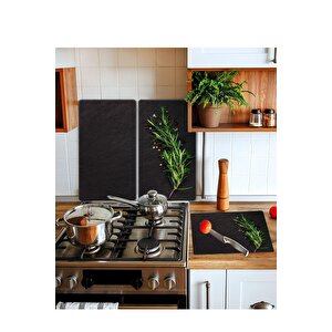 Takım Halinde Kekik 20x30 Cm Kesme Tablası Ve 2'li 30x52 Cm Cam Ocak Koruyucu 4'lü Ocaklar