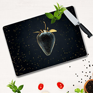 20x30 Cm Cam Kesme Tahtası Altın Çilek