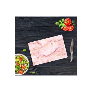20x30 Cm Cam Kesme Tahtası Pembe Mermer Görünümlü