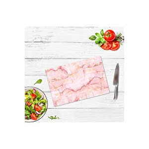 20x30 Cm Cam Kesme Tahtası Pembe Mermer Görünümlü