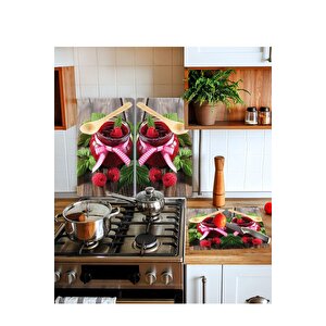Takım Halinde Raspberry 20x30 Cm Kesme Tablası Ve 2'li 30x52 Cm Cam Ocak Koruyucu 4'lü Ocaklar