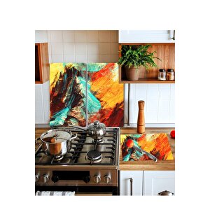 Takım Halinde Boya 20x30 Cm Kesme Tablası Ve 2'li 30x52 Cm Cam Ocak Koruyucu 4'lü Ocaklar