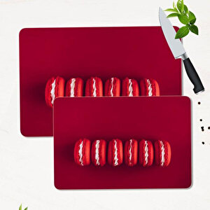2' Li Takım 30x40 Cm Ve 20x30 Cm Makaron Desenli Cam Kesim Tablası Ve Ocak Koruma