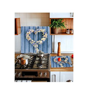 Takım Halinde Papatya Kalp 20x30 Cm Kesme Tablası Ve 2'li 30x52 Cm Cam Ocak Koruyucu 4'lü Ocaklar