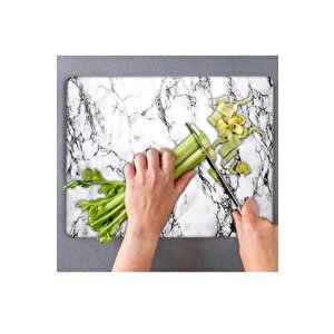 20x30 Cm Cam Kesme Tahtası Beyaz Mermer