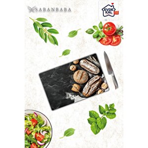 20x30 Cm Cam Kesme Tahtası Buğdaylı Ekmek