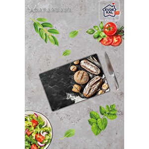20x30 Cm Cam Kesme Tahtası Buğdaylı Ekmek
