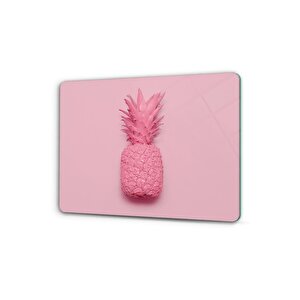 20x30 Cm Cam Kesme Tahtası Pembe Ananas Desenli