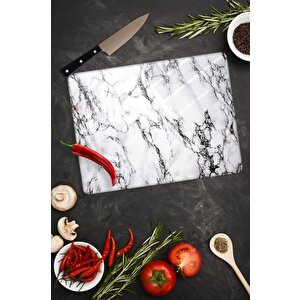 20x30 Cm Cam Kesme Tahtası Beyaz Mermer