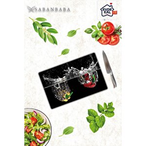20x30 Cm Cam Kesme Tahtası Biber Ve Su