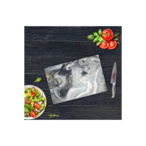 20x30 Cm Cam Kesme Tahtası Gri Altın Mermer