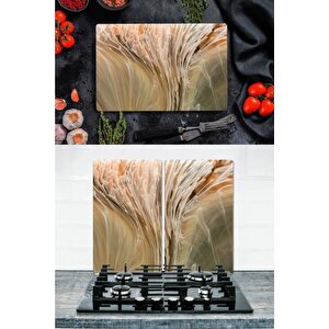 Takım Halinde Açık Dalga 20x30 Cm Kesme Tablası Ve 2'li 30x52 Cm Cam Ocak Koruyucu 4'lü Ocaklar