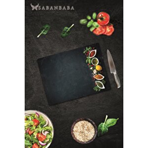 20x30 Cm Cam Kesme Tahtası Baharatlıklar