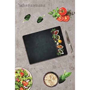 20x30 Cm Cam Kesme Tahtası Baharatlıklar